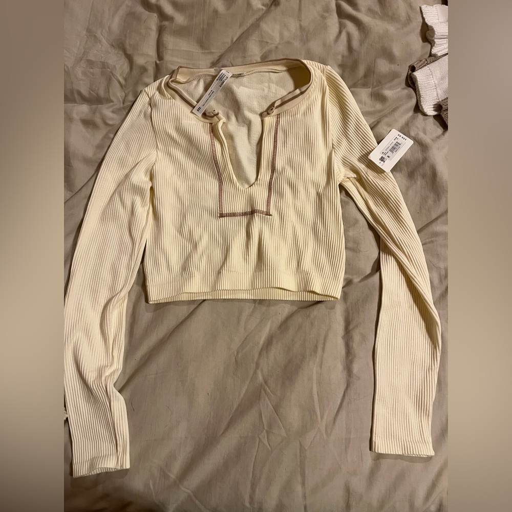 Ivory Ribbed Long Sleeve Top